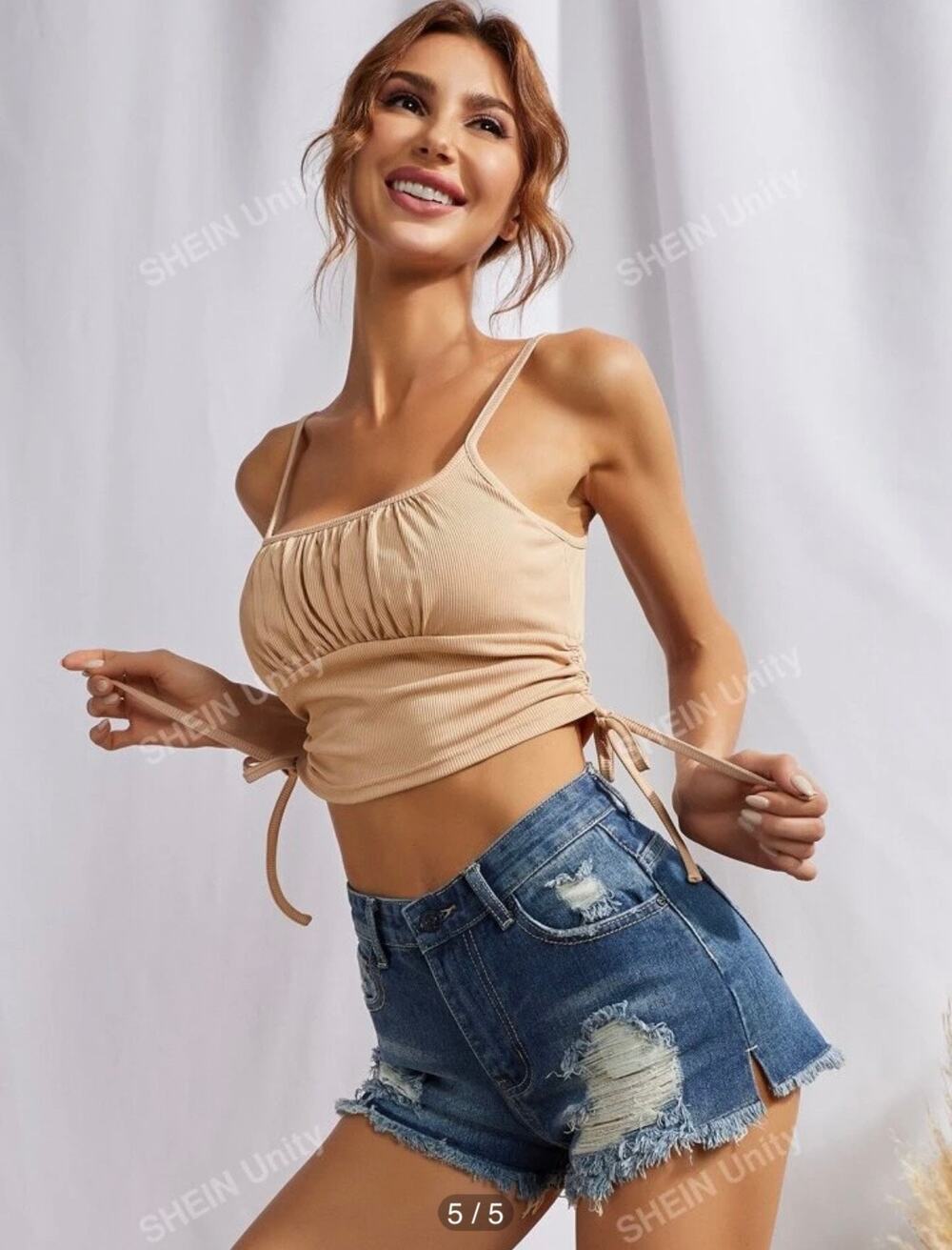 Drawstring Ruched Crop Cami Tank Top Size Large